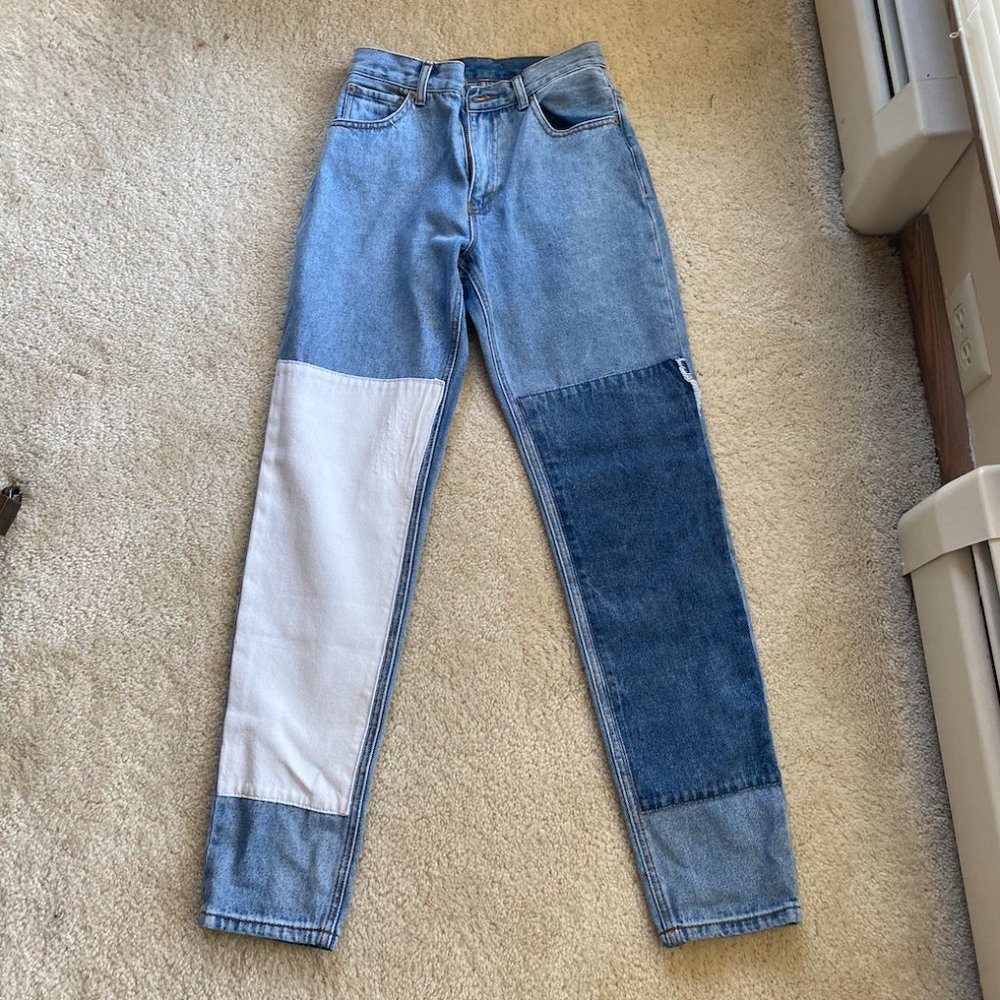 Brandy Melville Two Tone Patchwork Denim Jeans - image 1